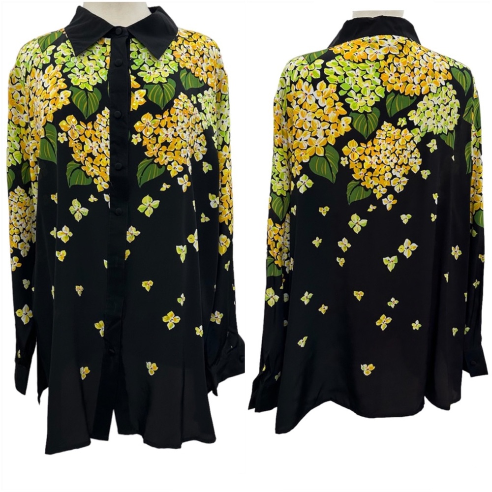 Bob Mackie Wearable Art Silk Floral Print Blouse Shirt Womens 2X